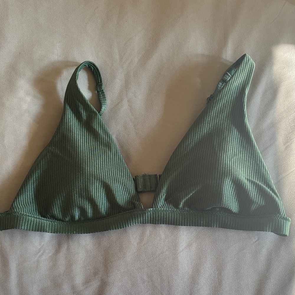 Green Ribbed Triangle Bikini Top Only
